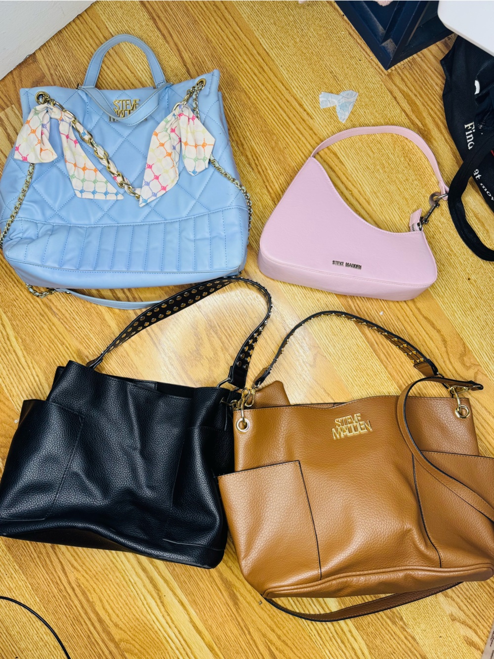 Steve Madden Black and Tan Leather Shoulder Bags with Blue and Pink Accent Bags